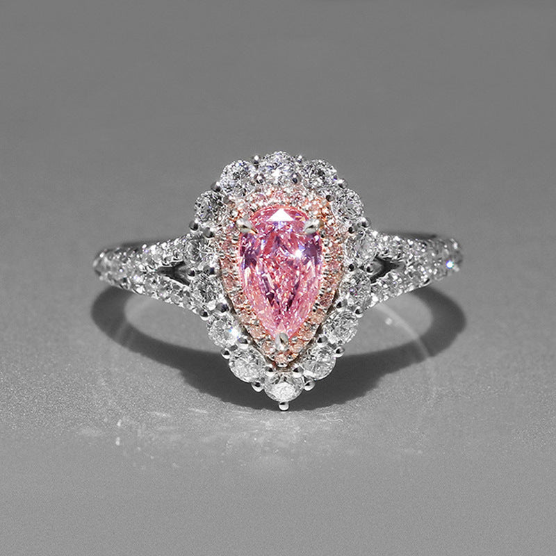 Sparkle Pink Teardrop Ring - Double Layer Trendy Luxury Band