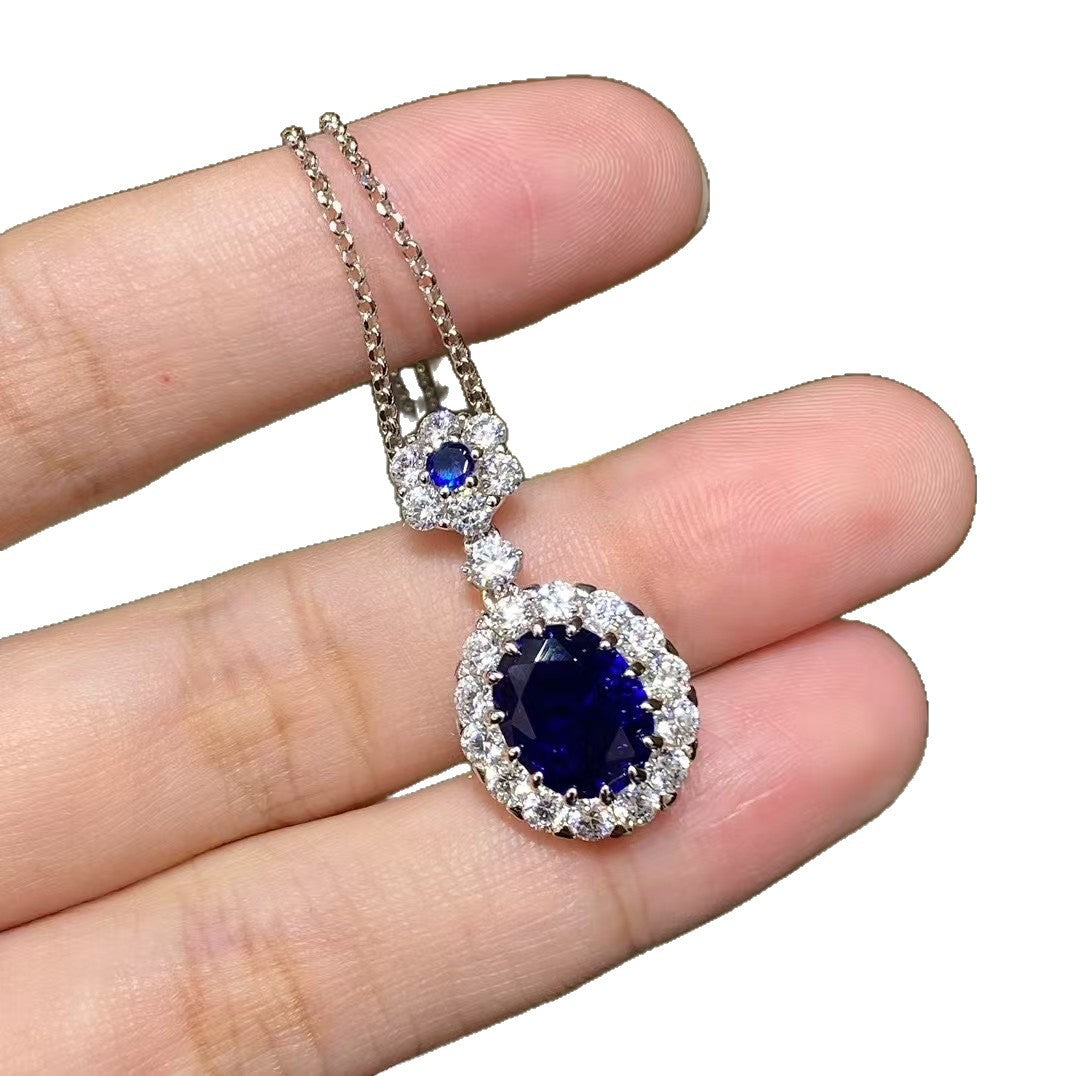 S925 Sterling Silver Classic Diana-Style Sapphire Necklace for Women - Elegant Versatile Gemstone Pendant