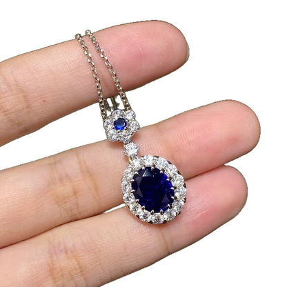 S925 Sterling Silver Classic Diana-Style Sapphire Necklace for Women - Elegant Versatile Gemstone Pendant