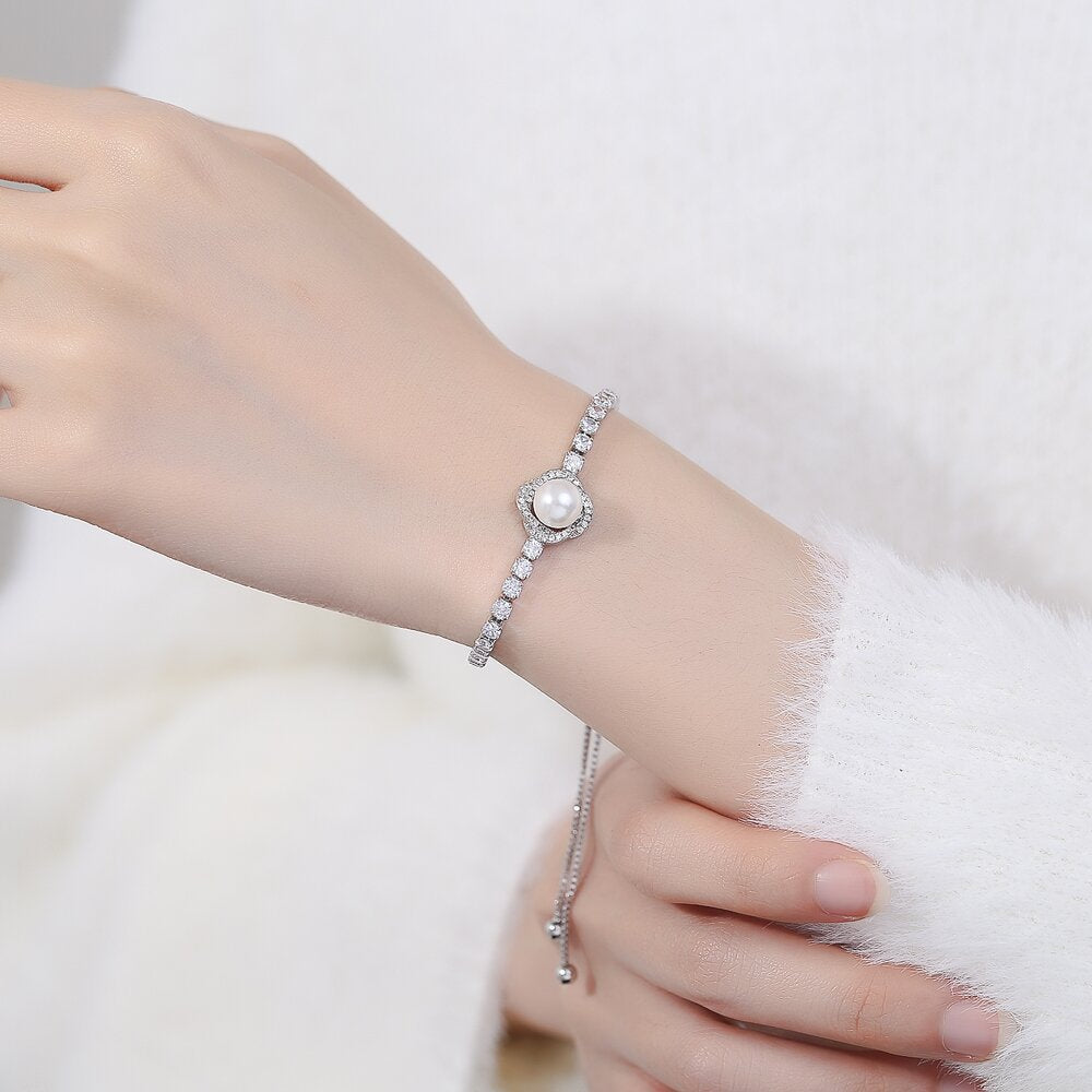 Mermaid Style Faux Pearl Bracelet - Adjustable Pull-On Design, Minimalist Luxury