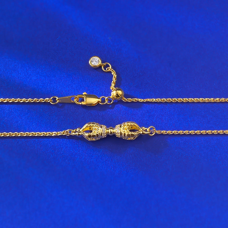 Ricady Jewel S925 Silver Gold Vajra Necklace, Ancient-Style Diamond Inlay