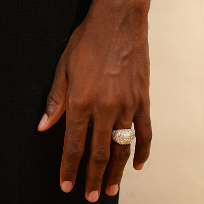 Ricady Jewel – Men's Hip-Hop Style Full Pave Cubic Zirconia Ring, Geometric Design in Silver-Tone