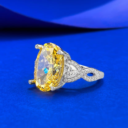 Ice Flower Cut S925 Silver Ring | 10*15mm Oval Yellow Gemstone