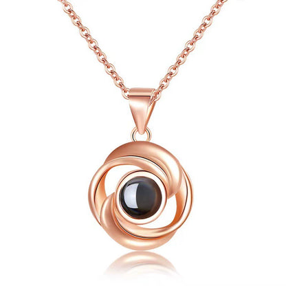 Rose Projection Necklace, S925 Silver Pendant with 100 Languages "I Love You" Rotating Love Memories