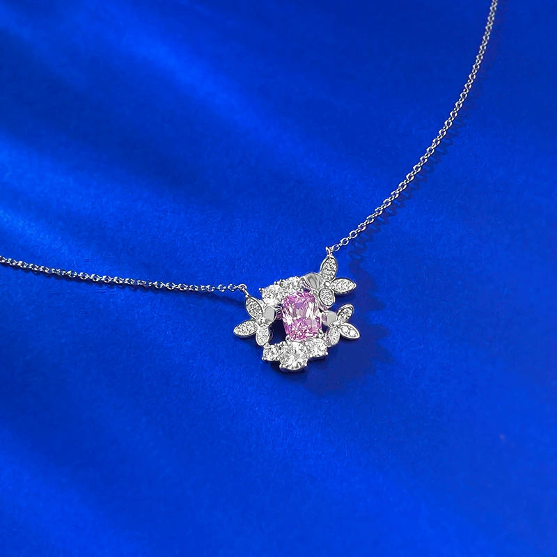 S925 Silver Butterfly Necklace with Pink-Purple Crystals | Elegant Layering