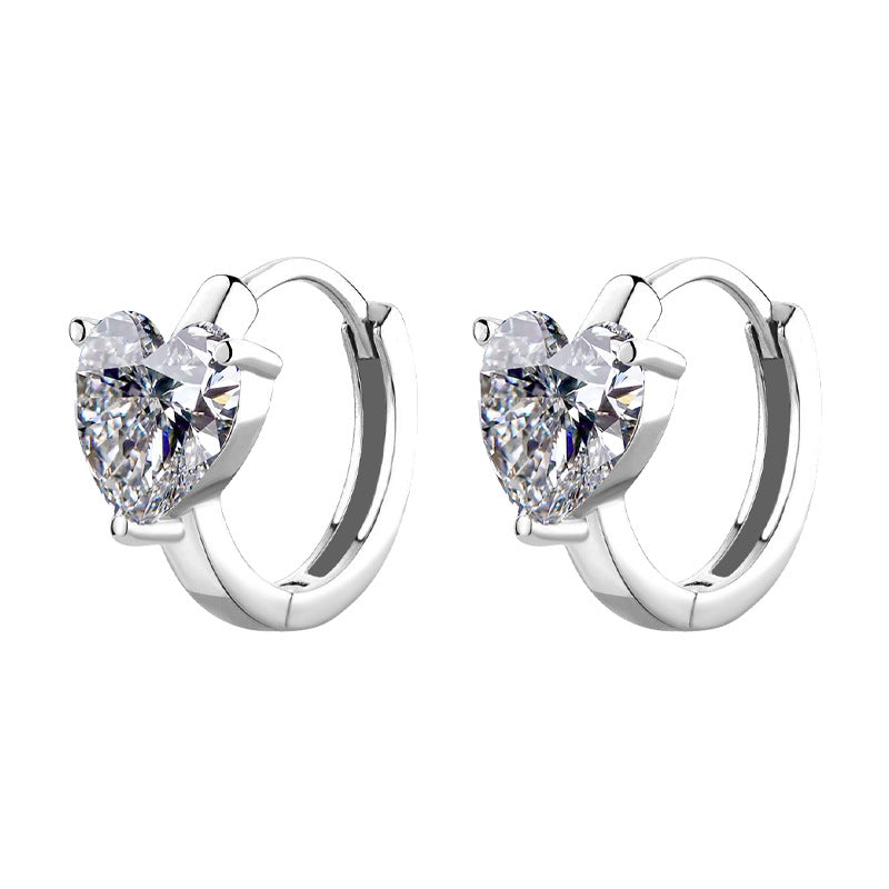 S925 Silver Heart Moissanite Earrings - Minimalist Elegant Luxury