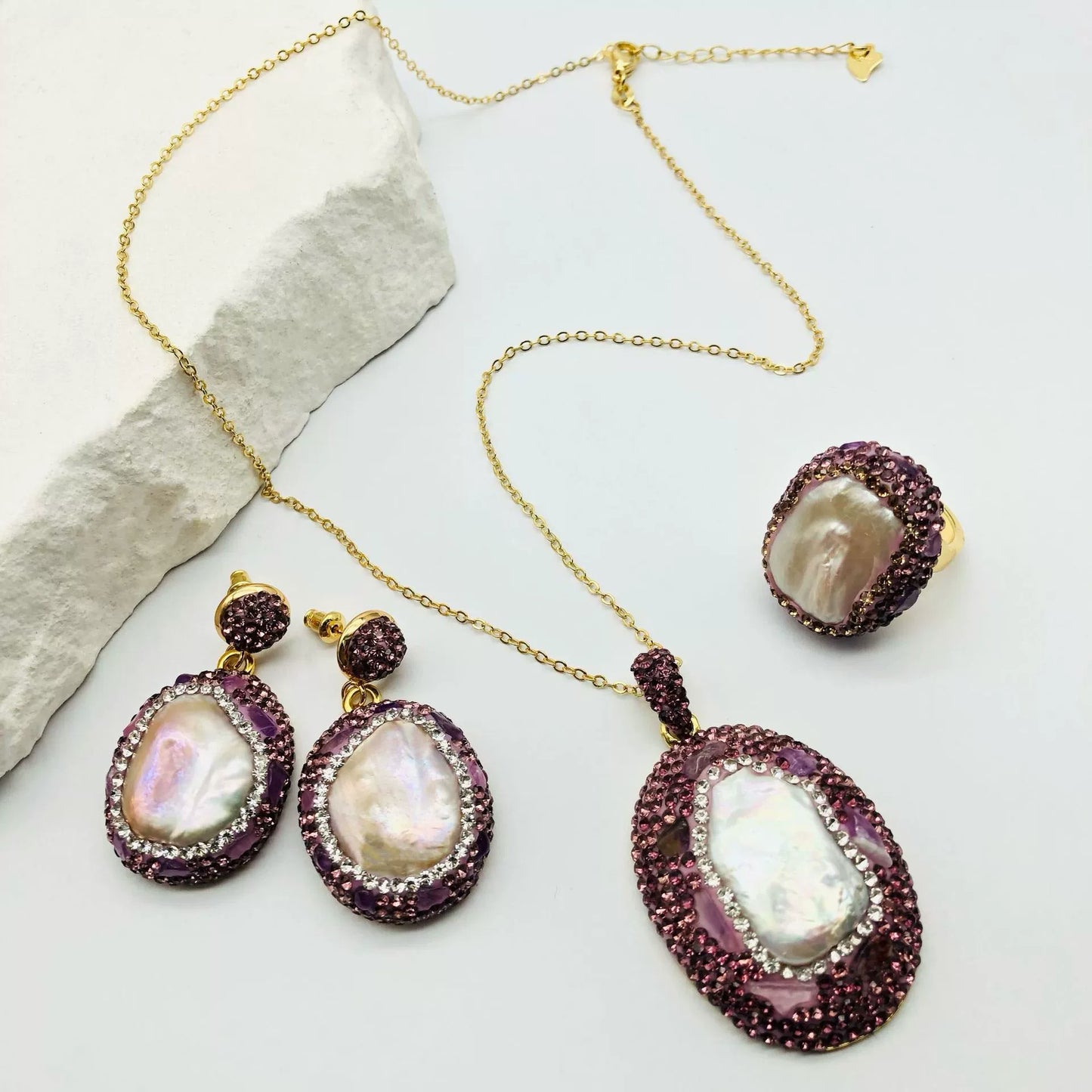 Natural Baroque Freshwater Pearl Jewelry Set - 2024 Trending Nine Purple Li Fire Color
