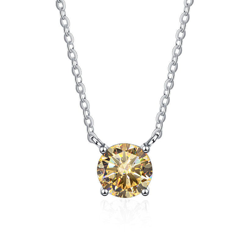 S925 Sterling Silver 1 Carat Moissanite Necklace - Women's Light Luxury 4-Claw PT950 Plated Collar Chain