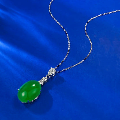 S925 Silver Inlaid Emerald Green Jade Pendant Necklace | Adjustable