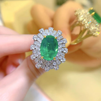 S925 Silver Ring | 10*14 Oval Simulated Emerald Cut High Carbon Diamond Luxury