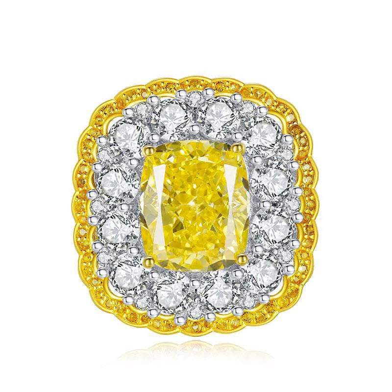 10x12mm Yellow Moissanite Ring, Ice Flower Cut 925 Sterling Silver for Women