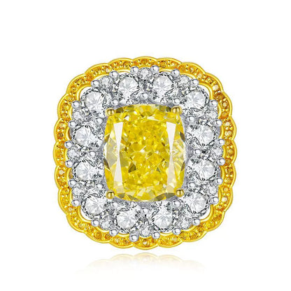 10x12mm Yellow Moissanite Ring, Ice Flower Cut 925 Sterling Silver for Women