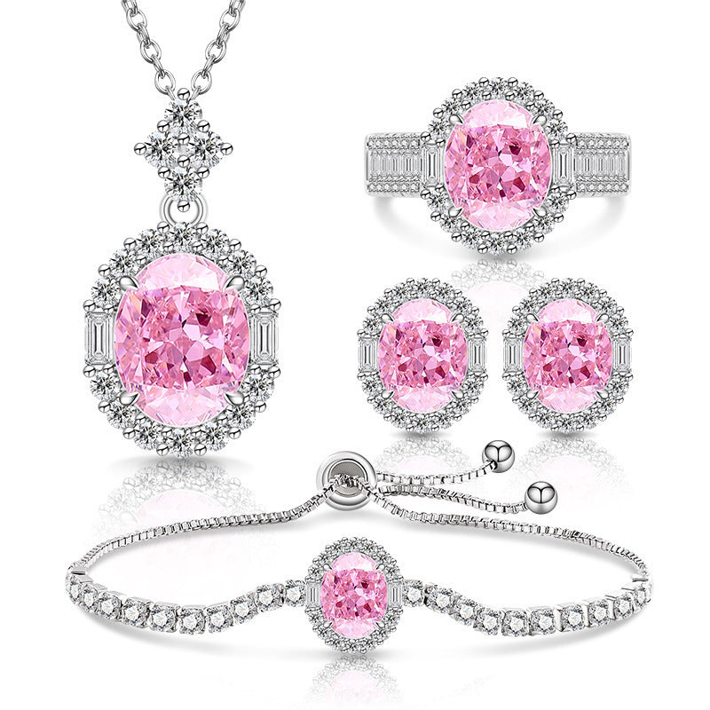 Ice Flower Cut Gemstone Set: Sparkling High-Carbon Diamond Ring Earrings Necklace Bracelet for Women