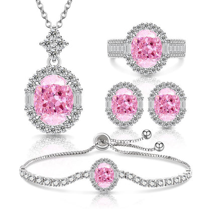 Ice Flower Cut Gemstone Set: Sparkling High-Carbon Diamond Ring Earrings Necklace Bracelet for Women