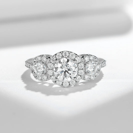 S925 Silver Moissanite Ring for Women - Dainty Closed Wedding Band