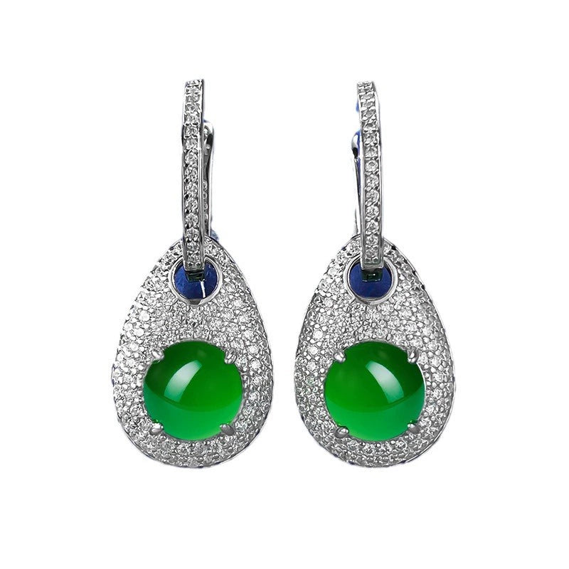 Natural Nephrite Earrings for Women - Sterling Silver, New Chinese Style, Glassy Texture