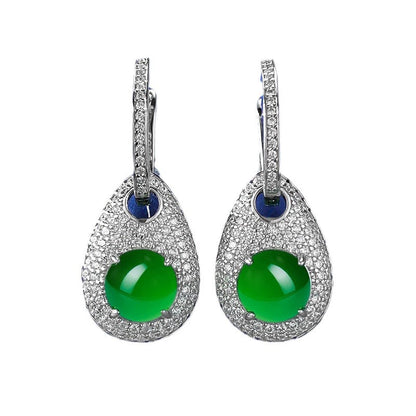 Natural Nephrite Earrings for Women - Sterling Silver, New Chinese Style, Glassy Texture