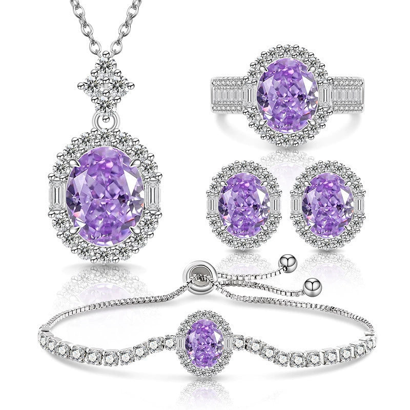 Ice Flower Cut Gemstone Set: Sparkling High-Carbon Diamond Ring Earrings Necklace Bracelet for Women