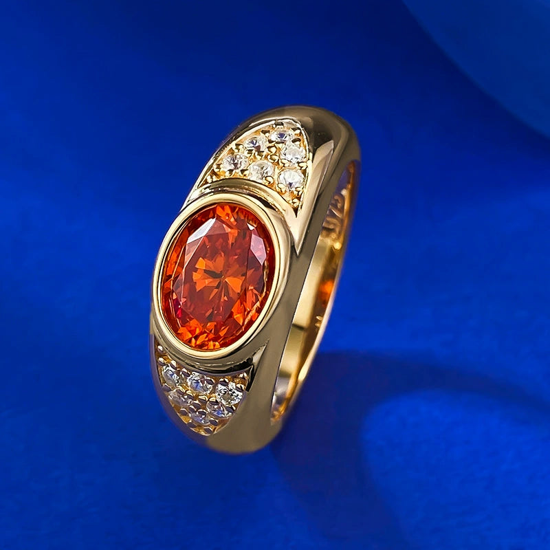 Women's S925 Silver Plated Gold Ring | Sunset Orange Ice-Cut Chunky Design