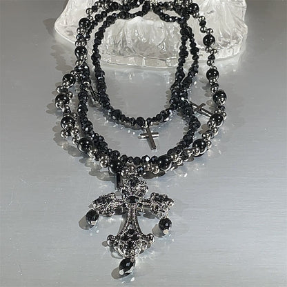 Multi-Layered Cross Pendant Necklace - Sweet & Cool Style