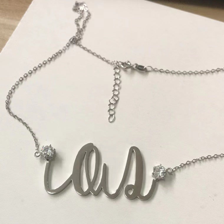 Personalizable XOXO Letter Pendant Necklace with Diamond Accents in 925 Sterling Silver