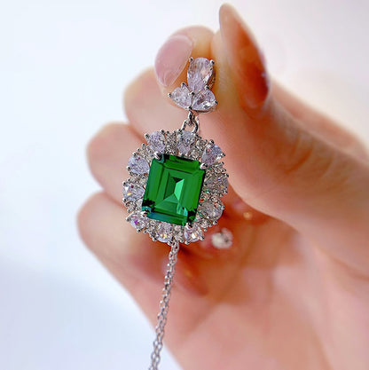925 Sterling Silver Necklace for Women, Retro Style, 4CT Nano Green Stone Pendant (9*11mm)