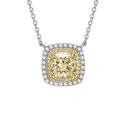 8x8 Cushion Yellow Cubic Zirconia Necklace - Gold Plated, Luxury Micro Set Pendant
