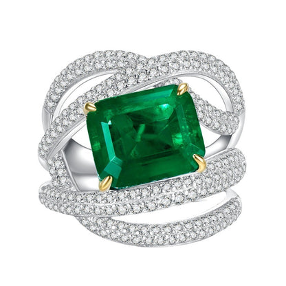 Geometric Rhombus 925 Silver Ring | 5CT Emerald Cut High Carbon Diamond