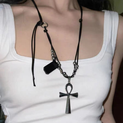 Punk Layered Cross Pendant Necklace - Dark Edgy Style