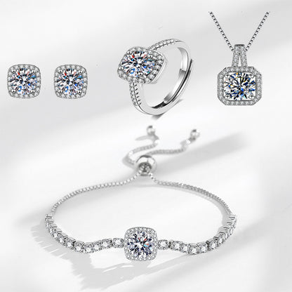 Women's 1ct Moissanite Set: Ring, Necklace, Earrings & Bracelet