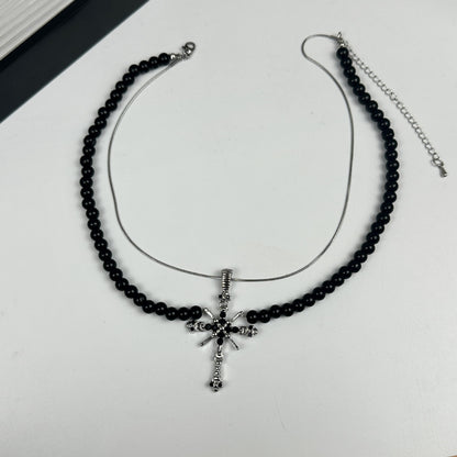 picy Girl Layered Cross Choker Necklace with Studs - Sweet & Cool