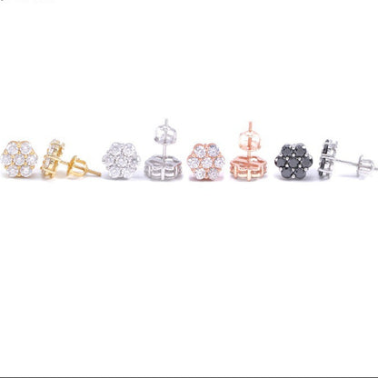 925 Silver Luxury Flower Stud Earrings - 9mm Moissanite Unisex Hip Hop Style