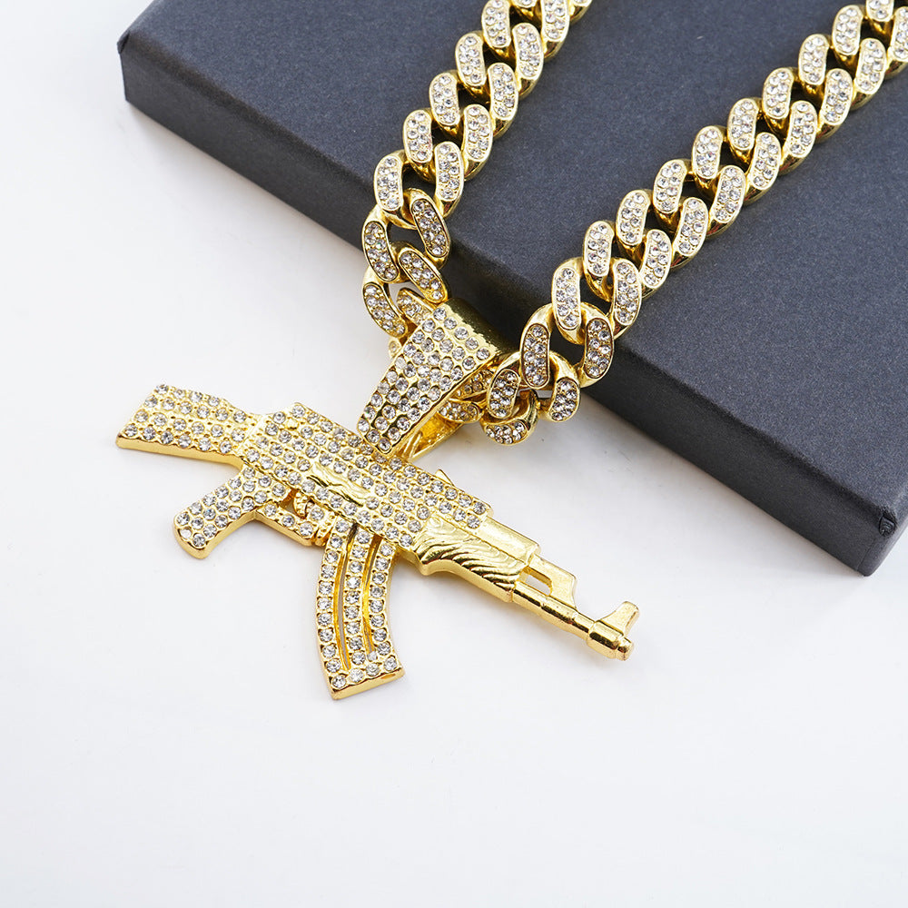 Hip Hop Gun Pendant Cuban Chain Necklace | Geometric Alloy Statement Piece
