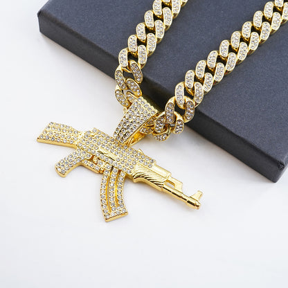 Hip Hop Gun Pendant Cuban Chain Necklace | Geometric Alloy Statement Piece