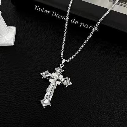 Triple Layered Cross Necklace in Titanium Steel - Minimalist Design