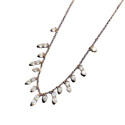 925 Sterling Silver Tassel Necklace - Dainty Cubic Zirconia Collar, Luxury & Stylish