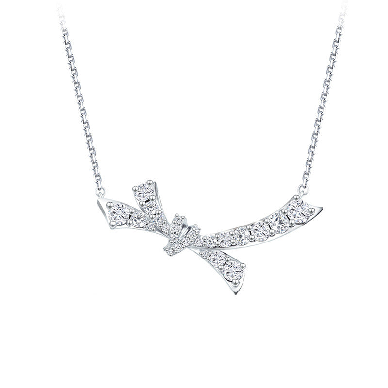 Women's Bow Moissanite Necklace - Premium Craft Full Diamond Dainty Design