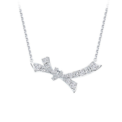 Women's Bow Moissanite Necklace - Premium Craft Full Diamond Dainty Design