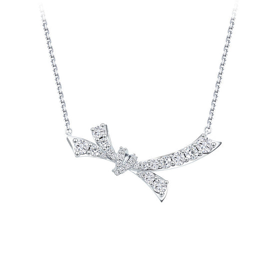 Women's Bow Moissanite Necklace - Premium Craft Full Diamond Dainty Design