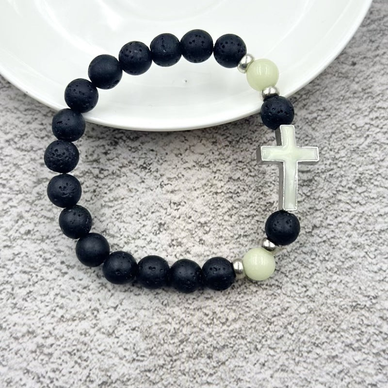 Luminous Gemstone Cross Bead Necklace - Men's Fashion Style