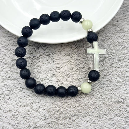 Luminous Gemstone Cross Bead Necklace - Men's Fashion Style