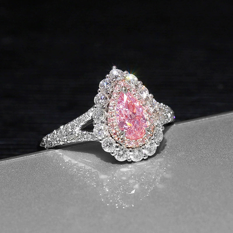 Sparkle Pink Teardrop Ring - Double Layer Trendy Luxury Band