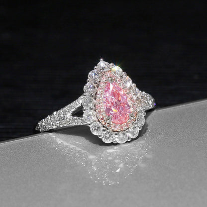 Sparkle Pink Teardrop Ring - Double Layer Trendy Luxury Band