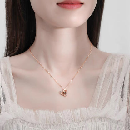 S925 Silver Love Heart Projection Necklace for Women - Dainty Clavicle Chain