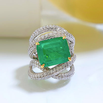 Geometric Rhombus 925 Silver Ring | 5CT Emerald Cut High Carbon Diamond