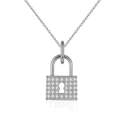 925 Silver Moissanite Lock Necklace for Women - Dainty Micro-Inlaid Pendant for Wedding & Daily Wear