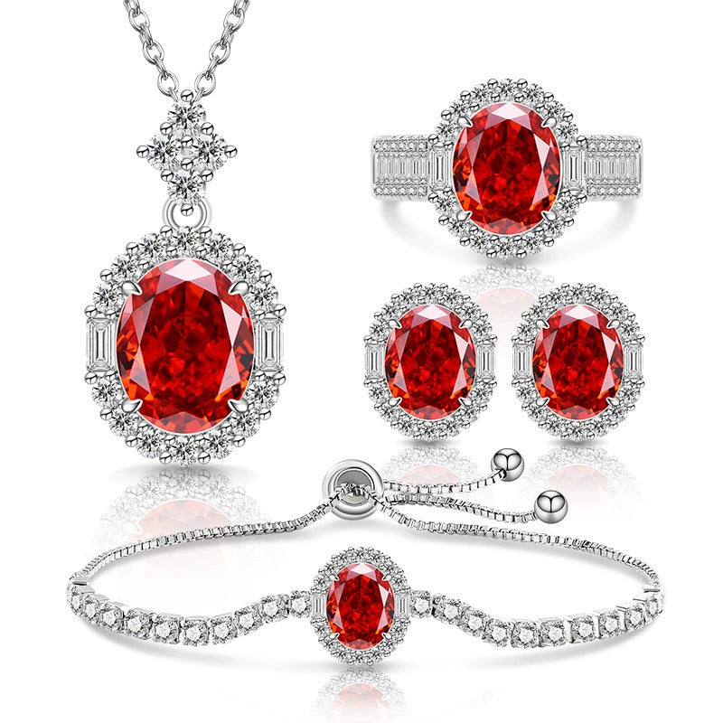 Ice Flower Cut Gemstone Set: Sparkling High-Carbon Diamond Ring Earrings Necklace Bracelet for Women