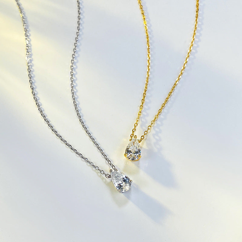 Women's S925 Silver Pear-Shaped Necklace, CZ Layering Clavicle Pendant