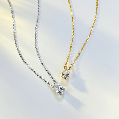 Women's S925 Silver Pear-Shaped Necklace, CZ Layering Clavicle Pendant
