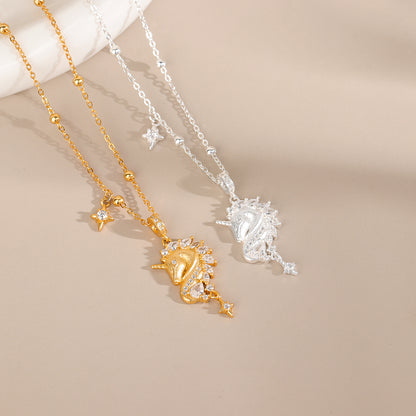 S999 Sterling Silver Unicorn Necklace - Women's Dainty Collar Chain, Elegant Luxury Minimalist Style